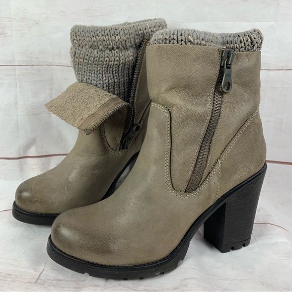 Steve Madden boots shoes knit sweater platform heel leather double zip grey 9.5 - Picture 7 of 16